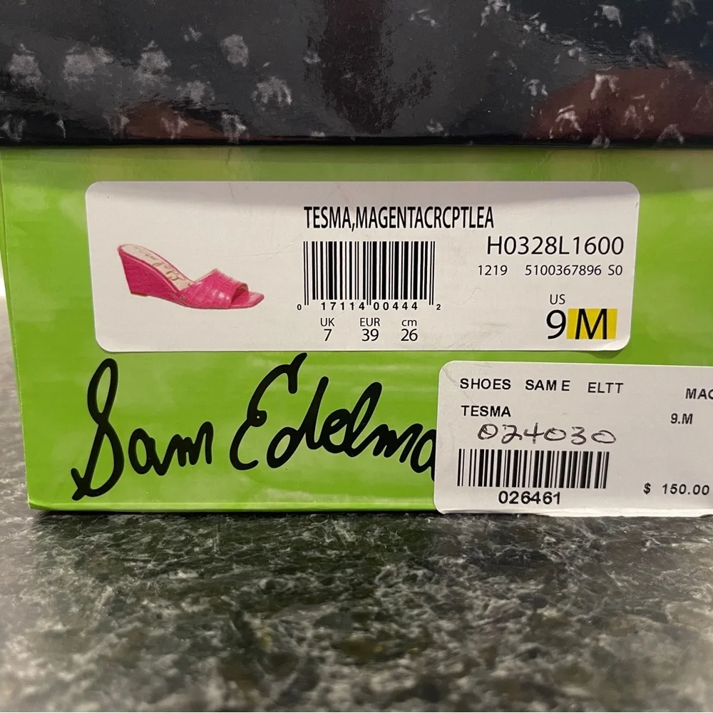Sam Edelman Tesma Wedge Mule Sandals - Magenta Crocodile Leather - Size 9 EUC - Picture 2 of 7
